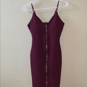 Maroon party dress with golden zipper
